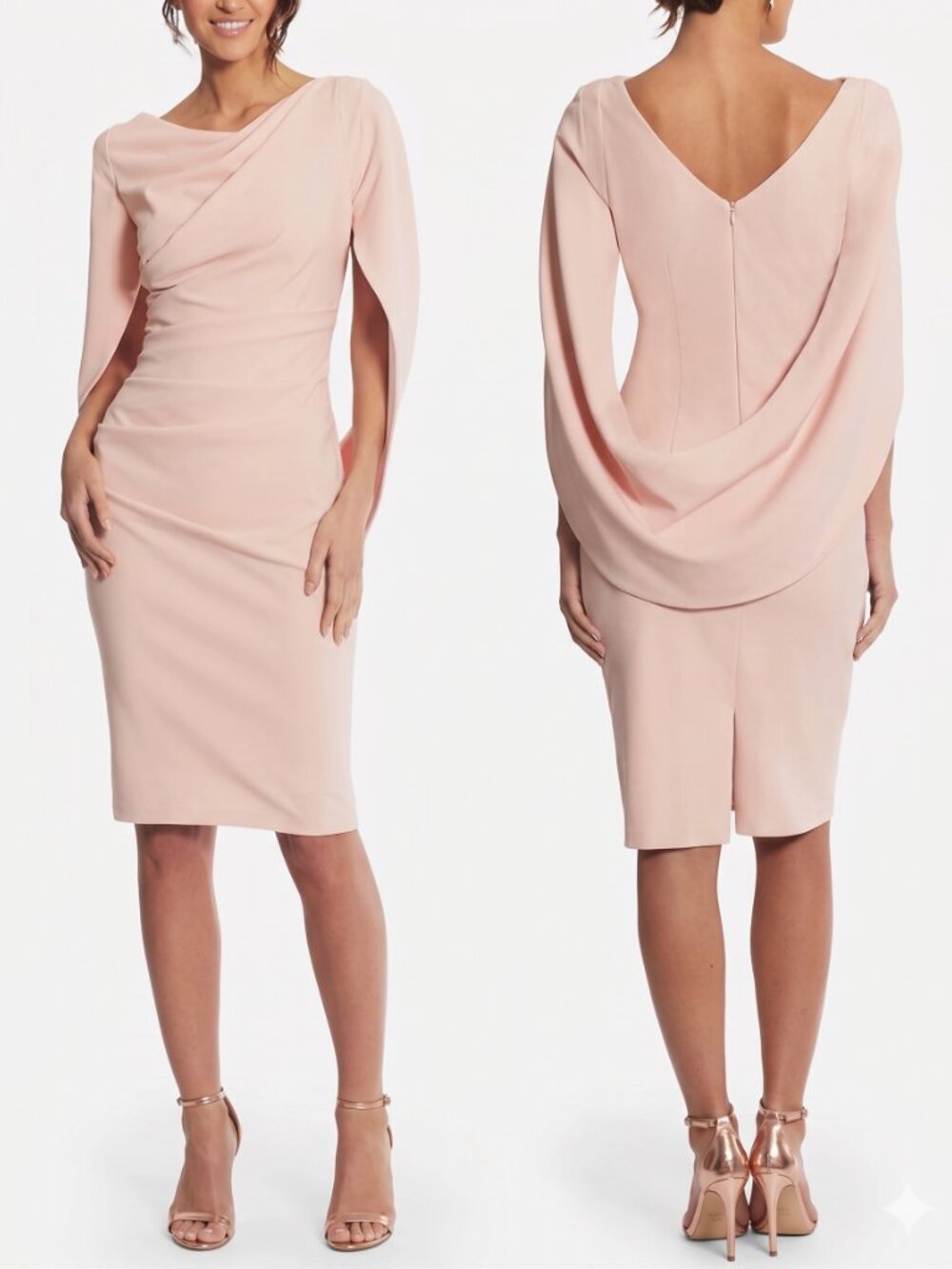 NWT Betsy & Adam Cape Sleeve Crepe Sheath Dress Blush Pink Cocktail Party 6 MOB